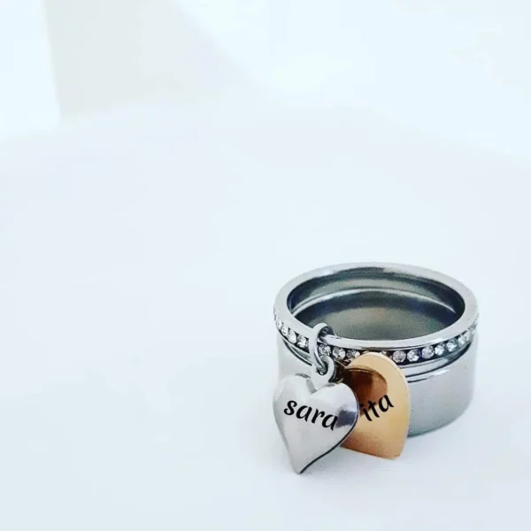 Conjunto de Anéis Prateados Personalizados